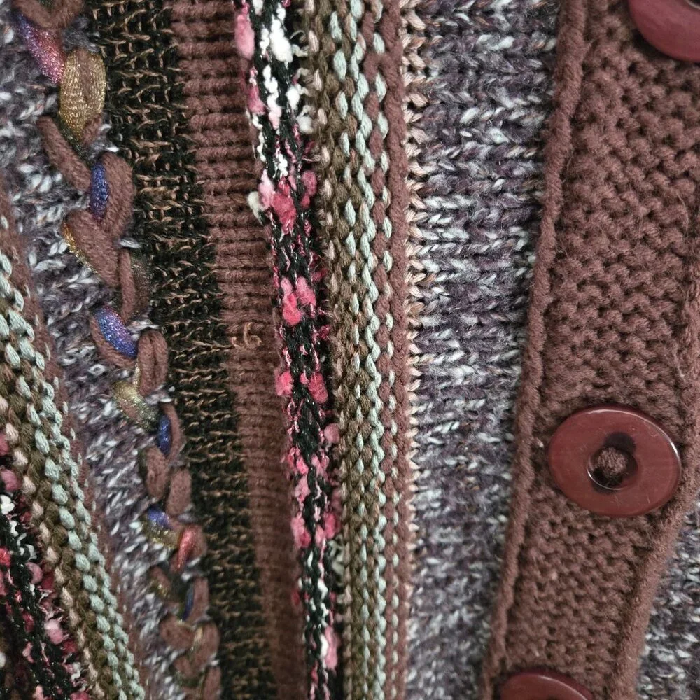 Vintage Parkhurst Plum Purple Textured Knit Button Up Cardigan Sweater Size L